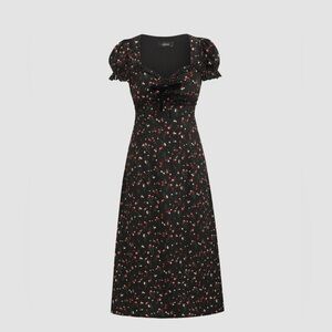 Cider Black Floral Midi Dress